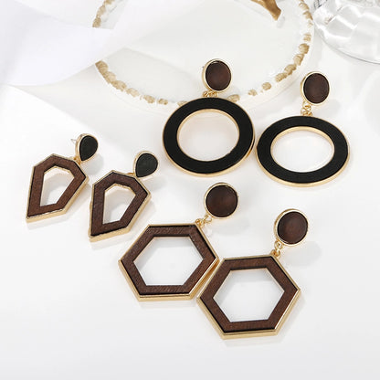 Wooden Geometric Dangle Earrings