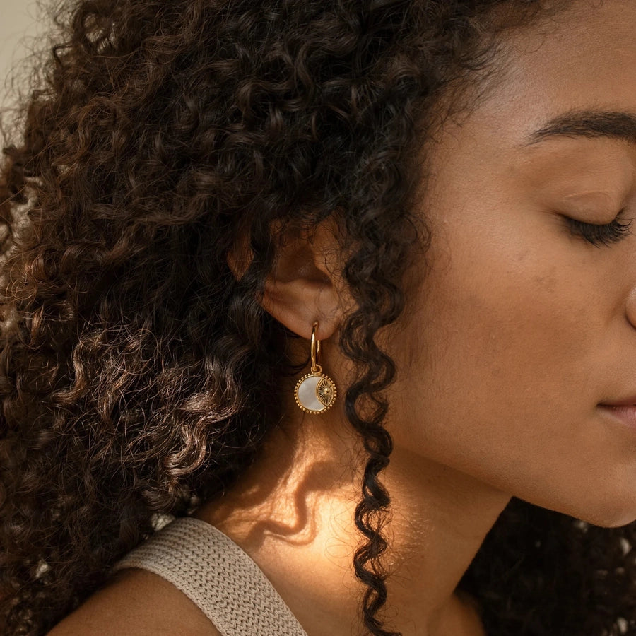 Sun & Moon Shell Charm Hoop Earrings