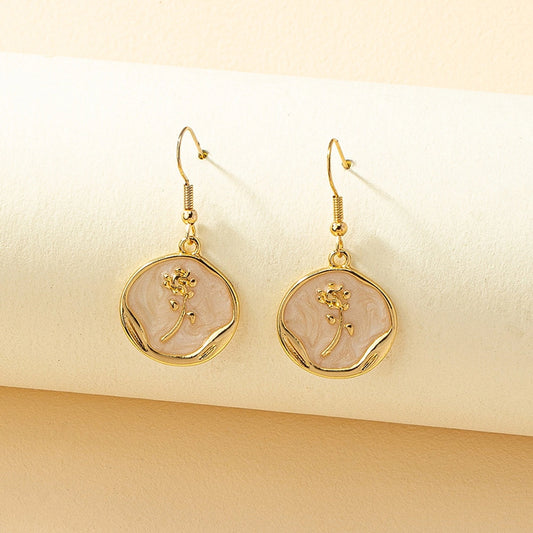 Vintage Stamp Rose Dangle Earrings