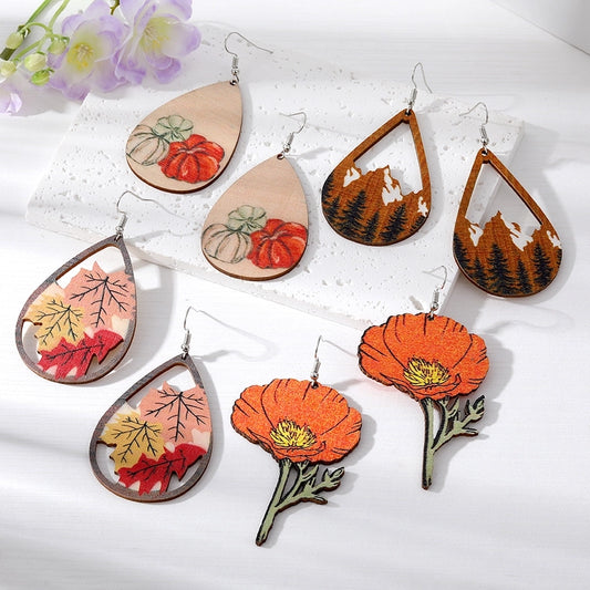 Nature Inspired Wooden Hook Earrings