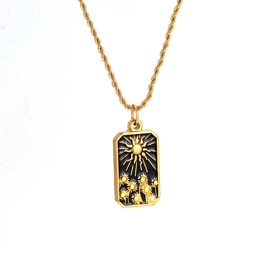 Black Enamel Tarot Card Pendant Necklace