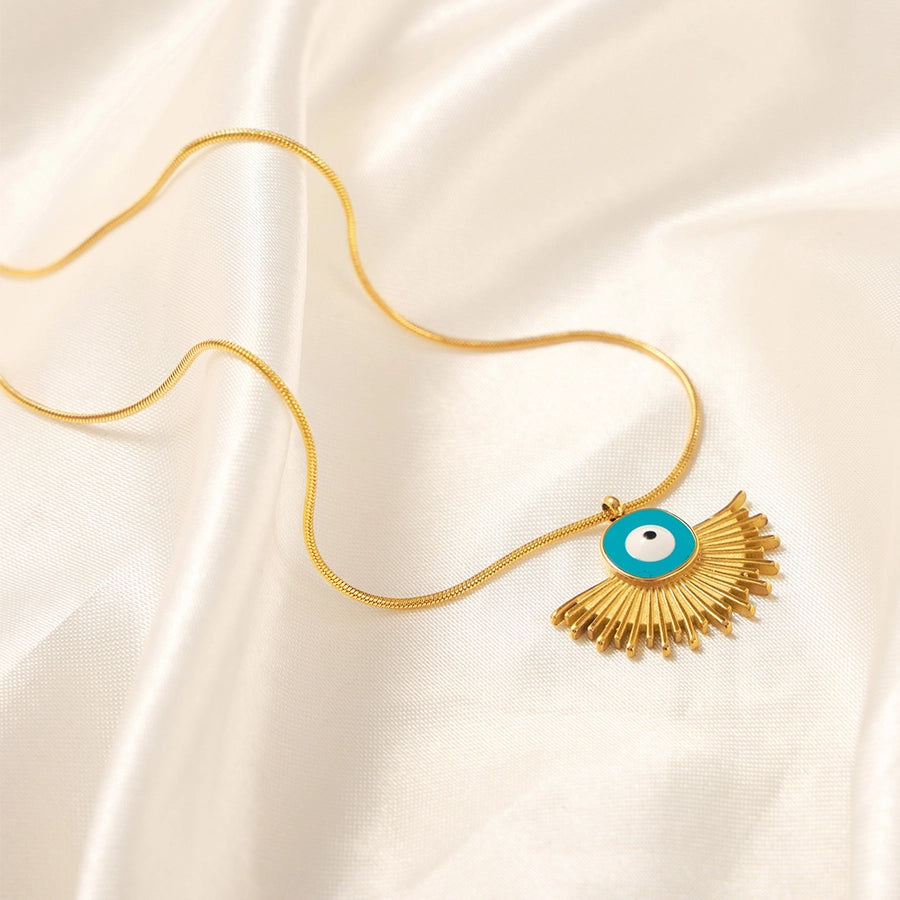 Boho Sun Evil Eye Pendant Necklace