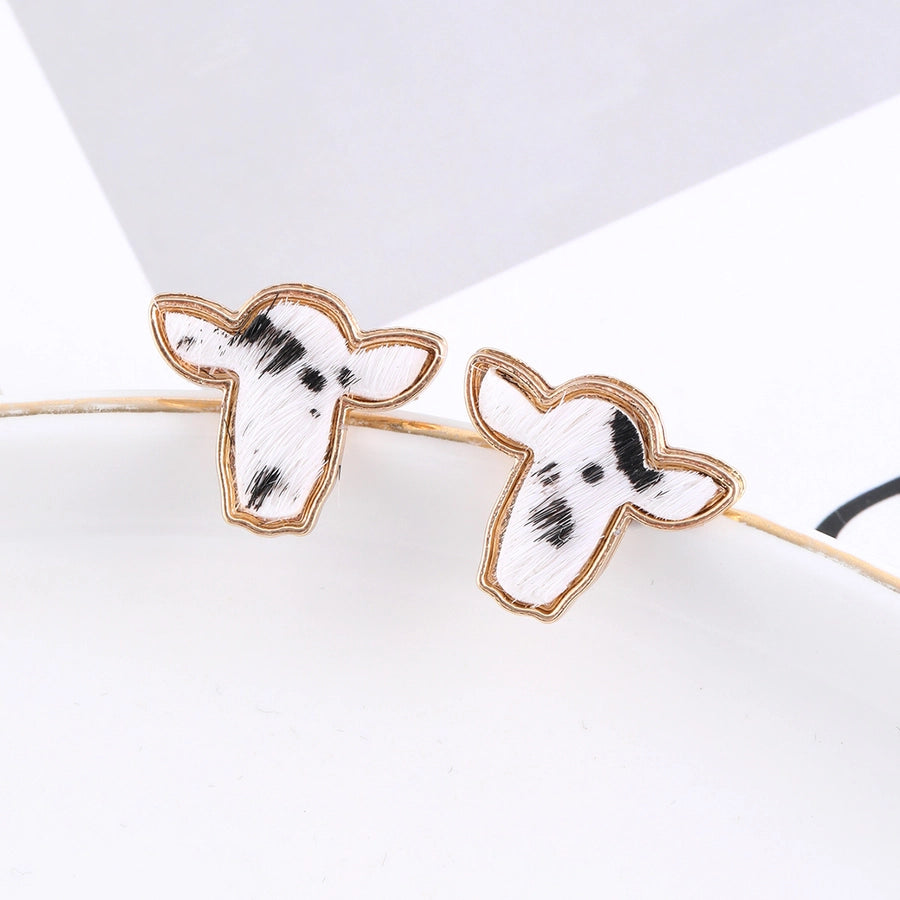 Western Cowhide Cattle Stud Earrings