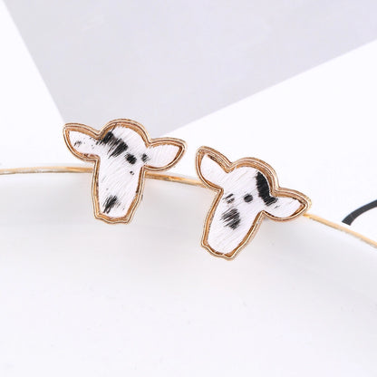 Western Cowhide Cattle Stud Earrings