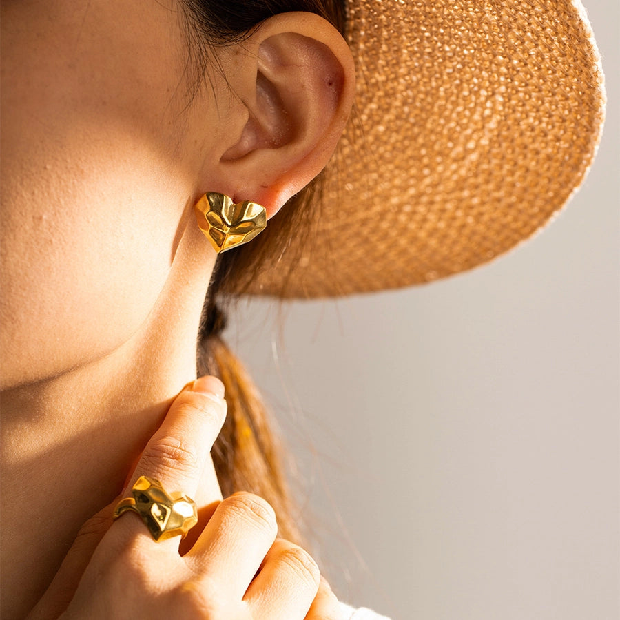 Minimalist Pyramid Heart Stud Earrings