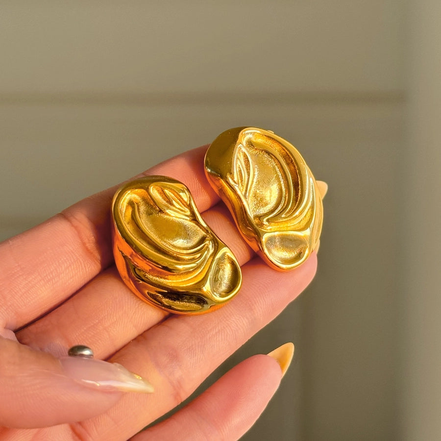 Abstract Golden Statement Stud Earrings