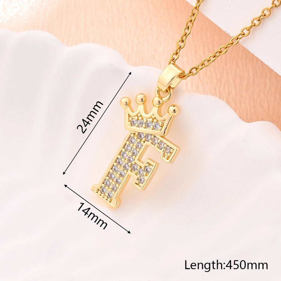 Crystal Crown Initial Pendant Necklace