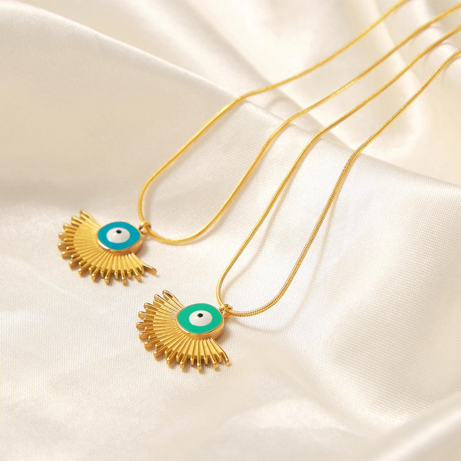 Boho Sun Evil Eye Pendant Necklace