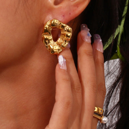 Abstract Hollow Gold Stud Earrings