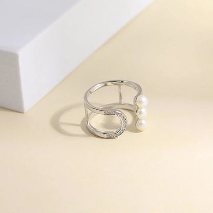 Celina Silver Pearl Open Ring