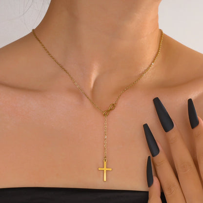 Minimalist Infinity Cross Lariat Necklace