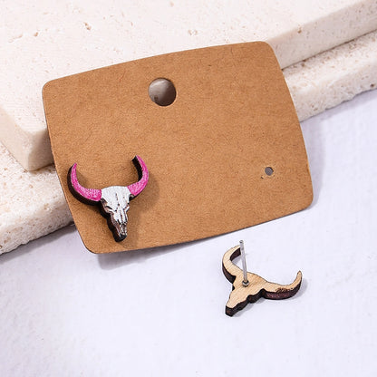 Western Cow Wooden Stud Earrings