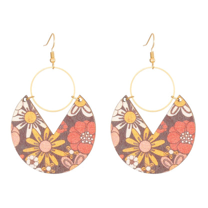 Retro Floral Wood Dangle Earrings