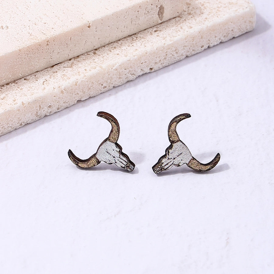 Western Cow Wooden Stud Earrings