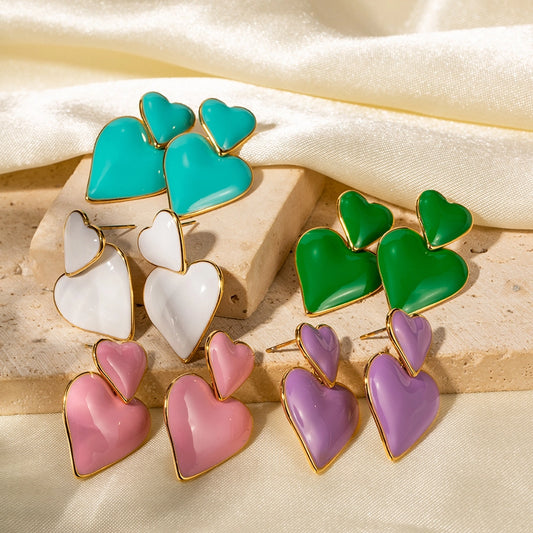 90s Heart Enamel Drop Earrings