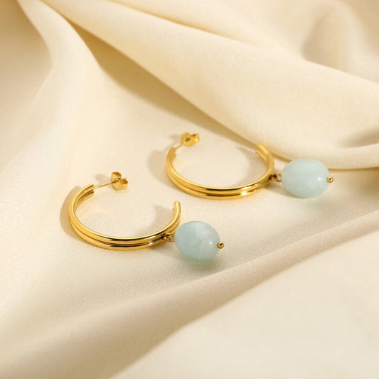 Dainty Amazonite Golden Hoop Earrings