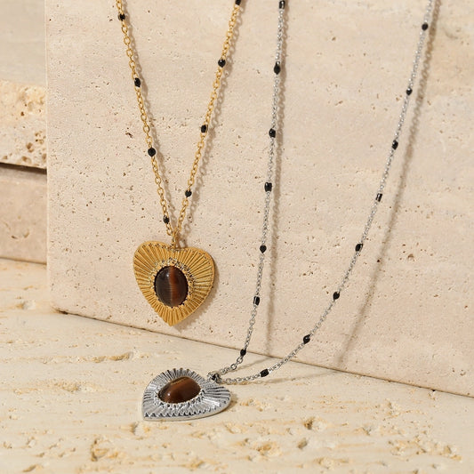 Heart Tiger Eye Pendant Necklace