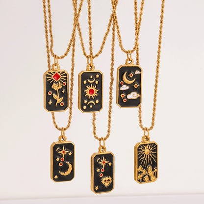 Black Enamel Tarot Card Pendant Necklace