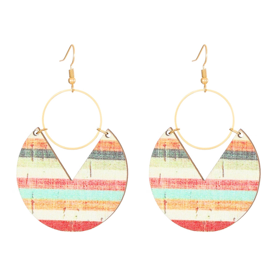 Retro Floral Wood Dangle Earrings