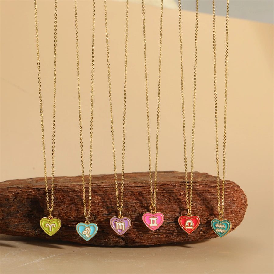 Candy Heart Enamel Zodiac Pendant Necklace