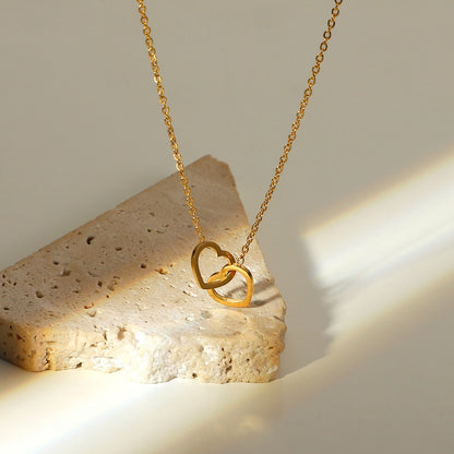 Minimalist Double Heart Chain Necklace