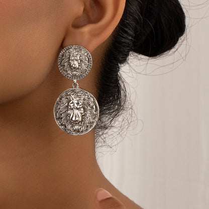 Lion Coin Dangle Earrings