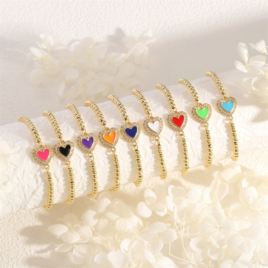 Dainty Enamel Heart Beaded Bracelet