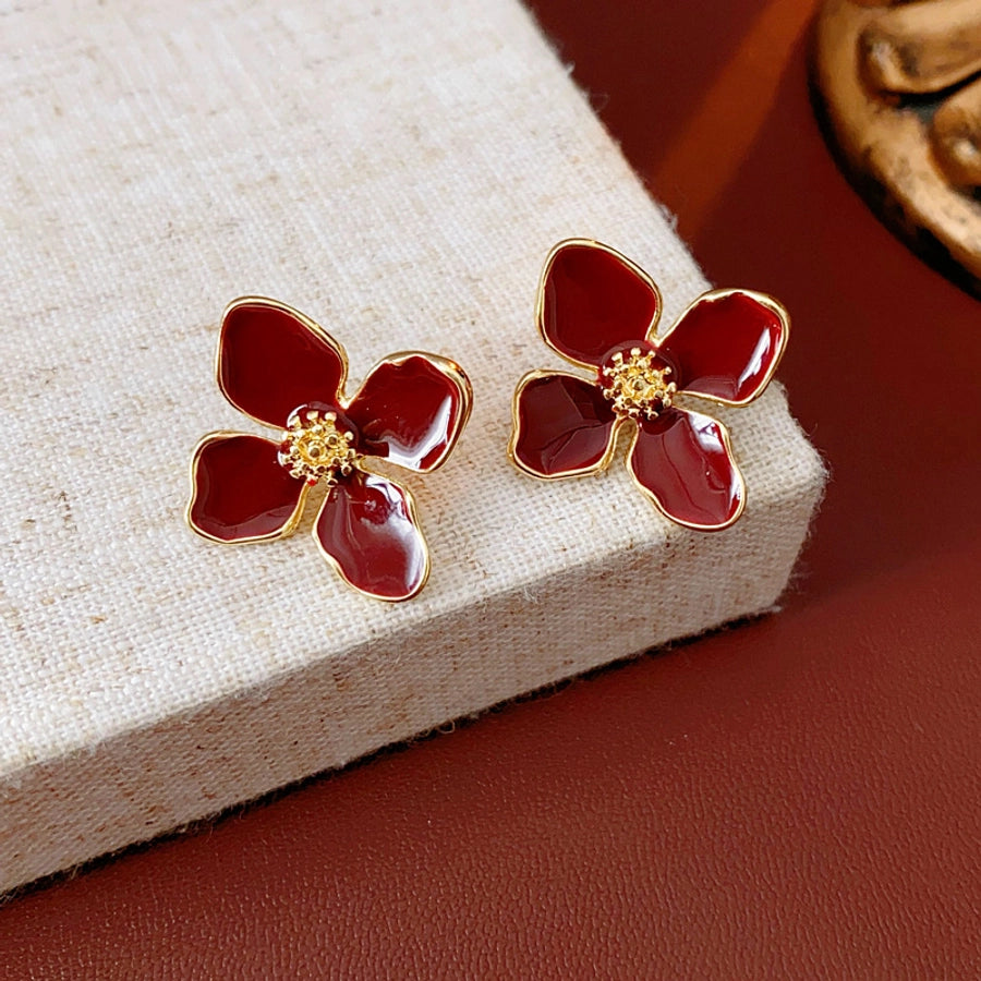 Autumn Enamel Flower Stud Earrings