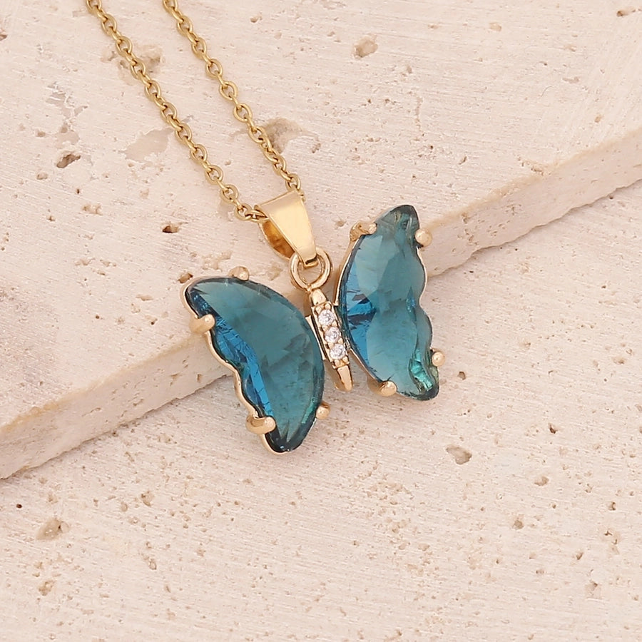 Dainty Crystal Butterfly Pendant Necklace