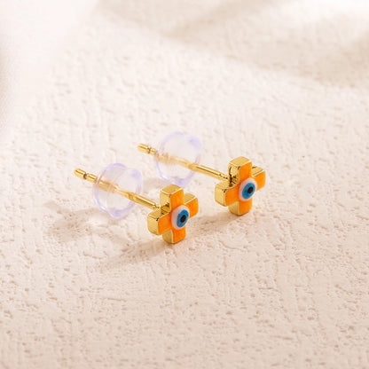 Minimalist Evil Eye Cross Studs