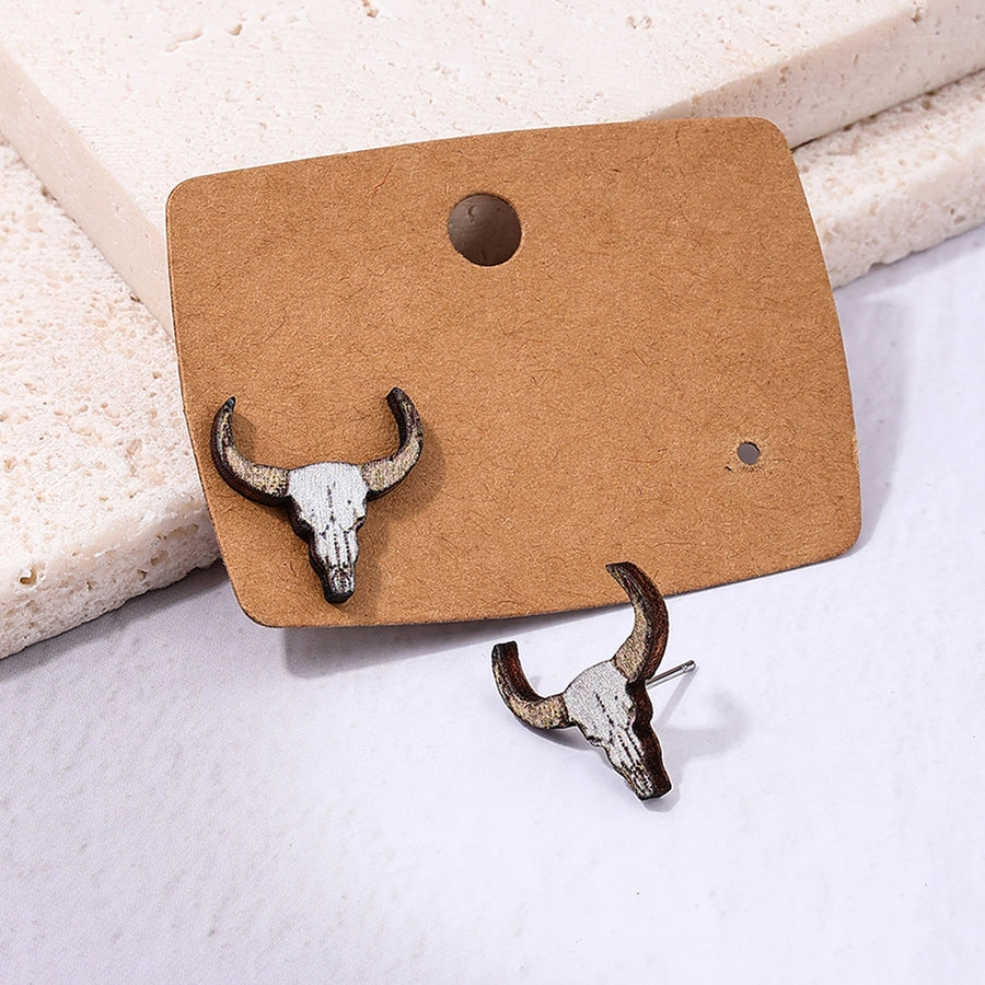 Western Cow Wooden Stud Earrings