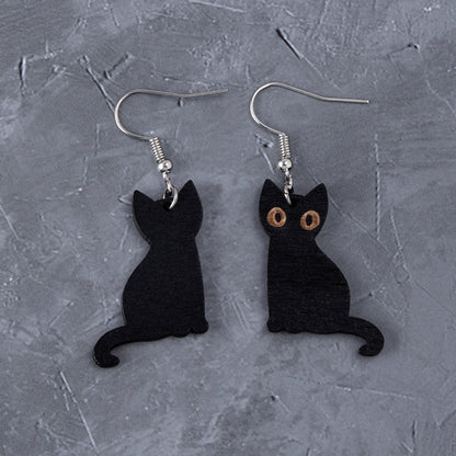 Halloween Black Cat Hook Earrings