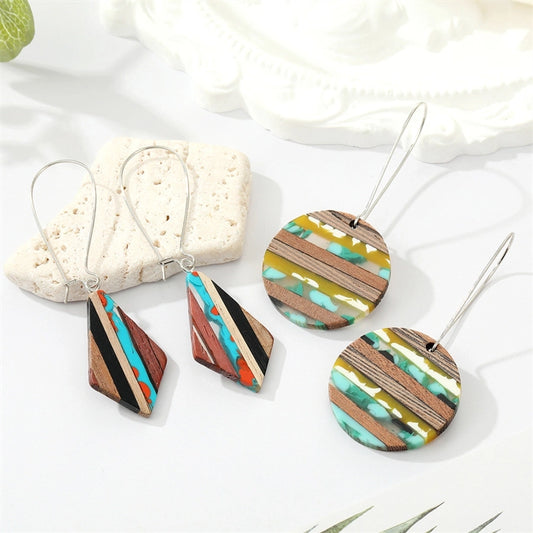 Geometric Wood & Resin Drop Earrings