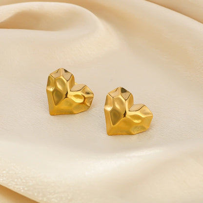 Minimalist Pyramid Heart Stud Earrings