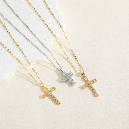 Vintage Crystal Cross Pendant Necklace