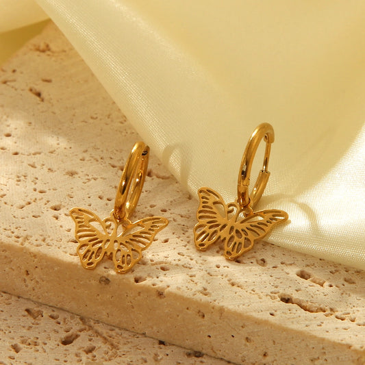 Hollow Butterfly Charm Hoop Earrings