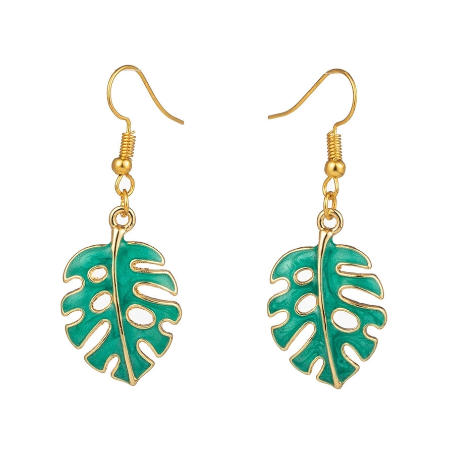 Monstera Teal Enamel Dangle Earrings