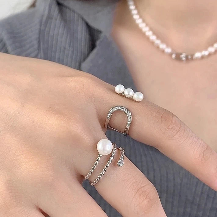 Celina Silver Pearl Open Ring