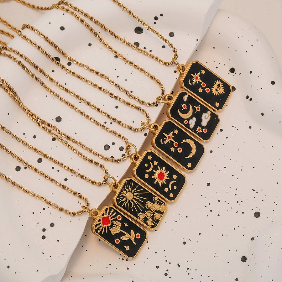 Black Enamel Tarot Card Pendant Necklace