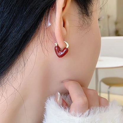 Earthy Enamel Heart Hoop Earrings