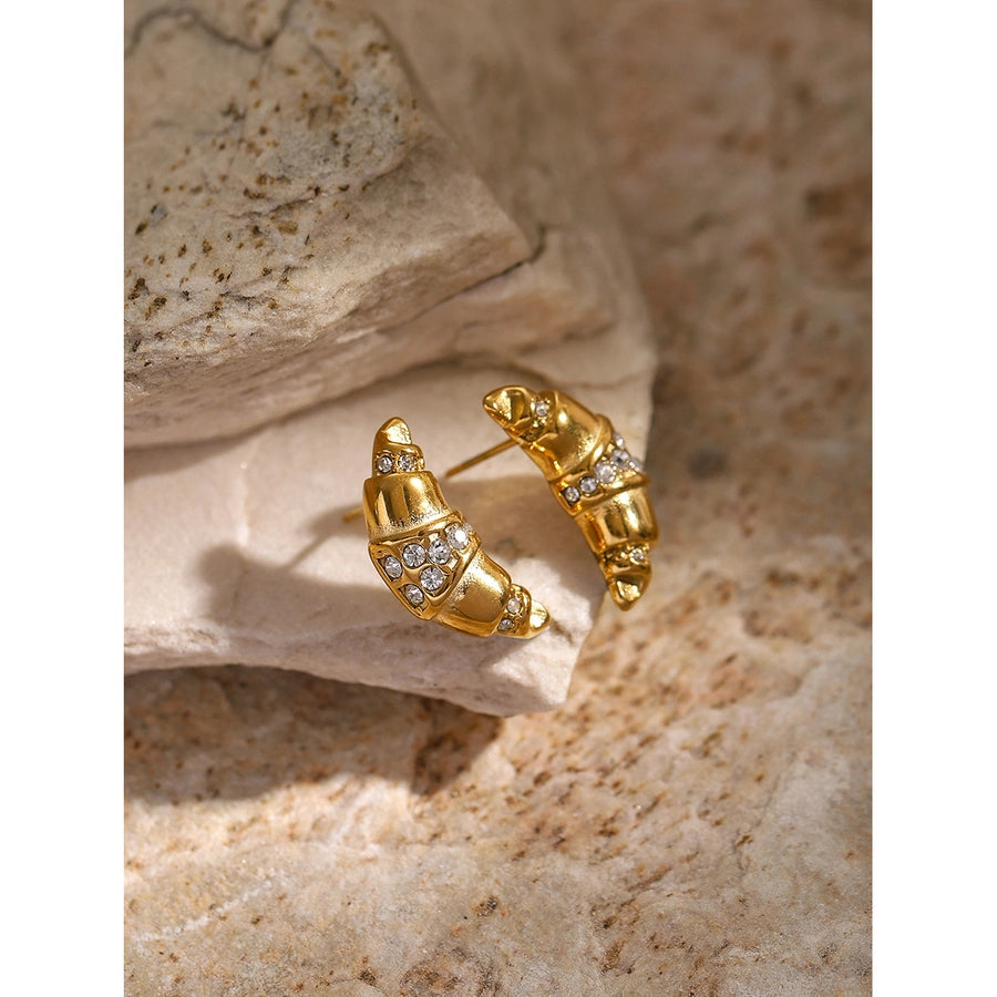 Golden French Croissant Stud Earrings