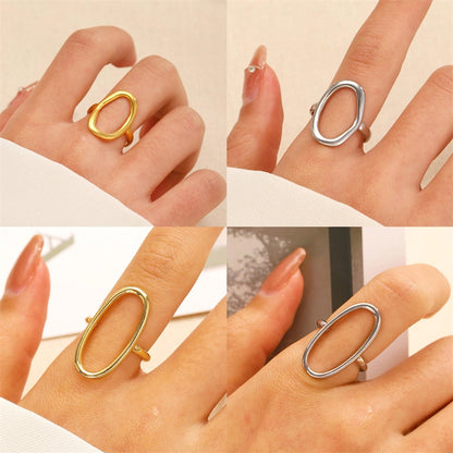 Oval Geometric Hollow Open Ring