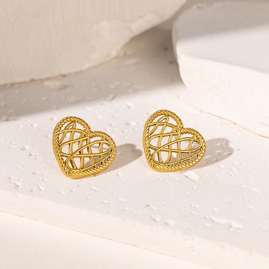 Art Golden Heart Stud Earrings