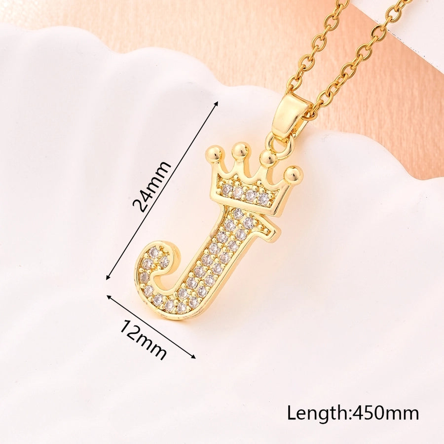 Crystal Crown Initial Pendant Necklace