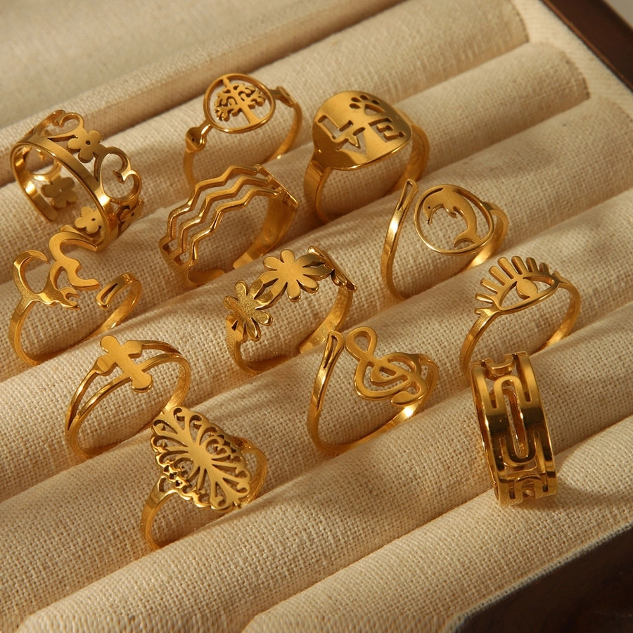 Aurelia Golden Open Rings Set of 12