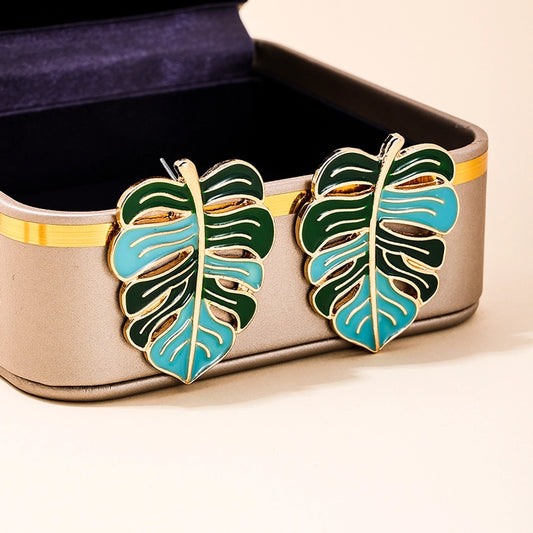 Monstera Leaf Enamel Stud Earrings