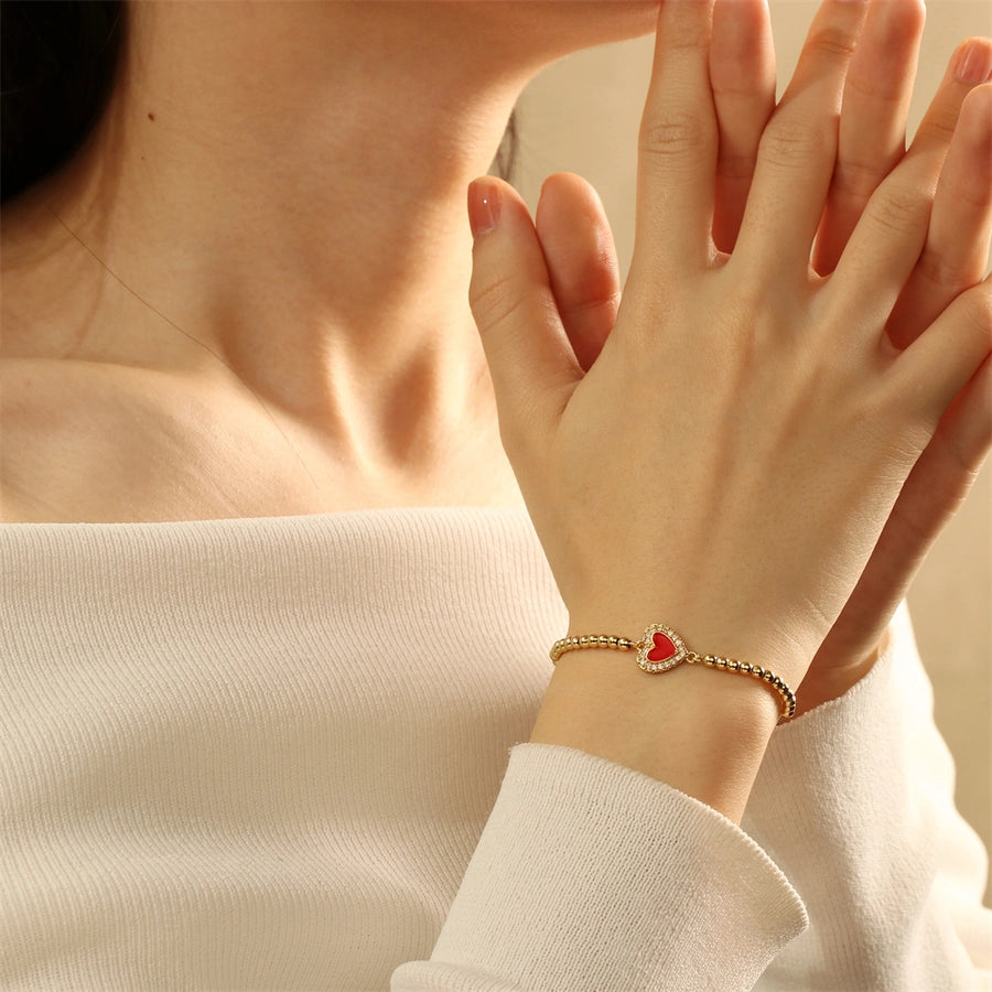 Dainty Enamel Heart Beaded Bracelet