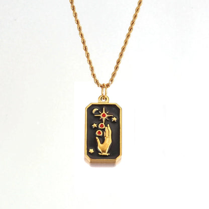 Black Enamel Tarot Card Pendant Necklace