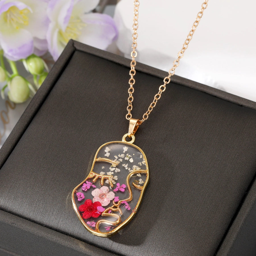 The Face Floral Resin Pendant Necklace