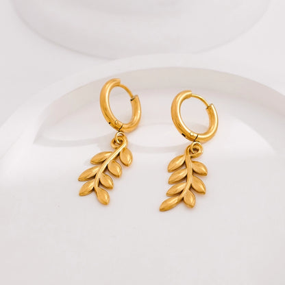 Wheat Nature Charm Hoop Earrings